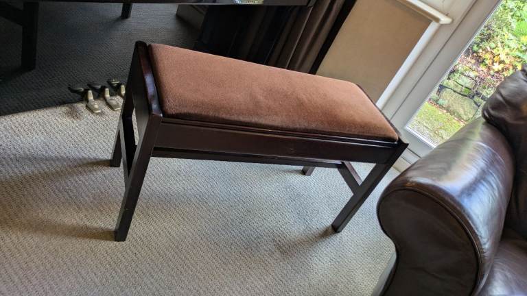 Mahogany double seat piano stool with under seat storage