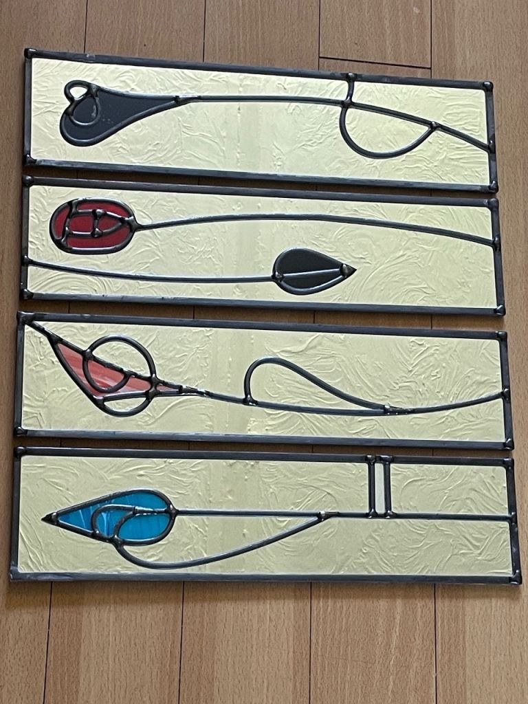 Set of 4 Art Nouveau Style Stained Glass Panels