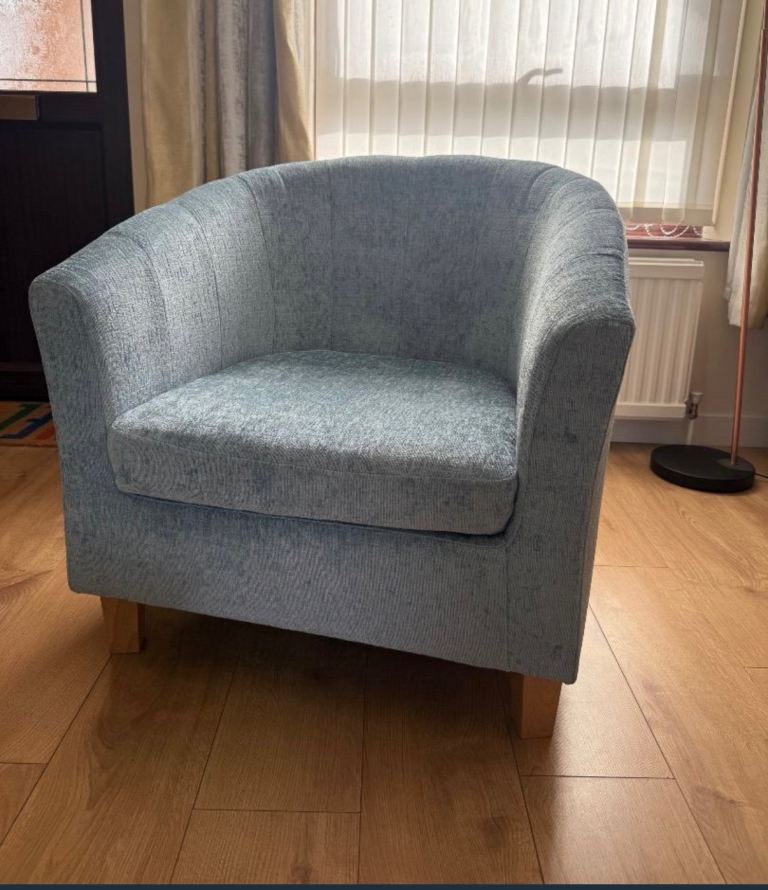 Cosy Light Blue Tub Armchair - Good Condition
