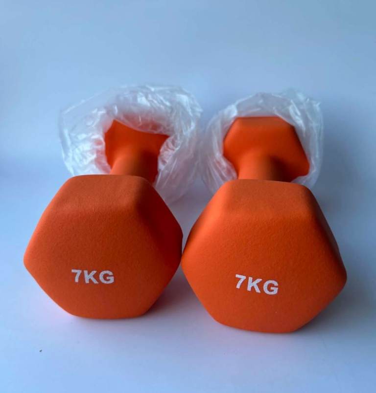 Pair of NEW 7KG Dumbbells – Orange, Unused