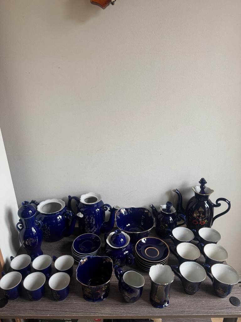 38 pcs Porcelain Tea Set Vintage Antique Oriental Japanese Chinese Cobalt Blue