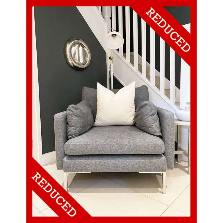 🪑 NEW FRENCH CONNECTION Grey Armchair Lounge Chair Office Ikea Living Room Bedroom Designer £495