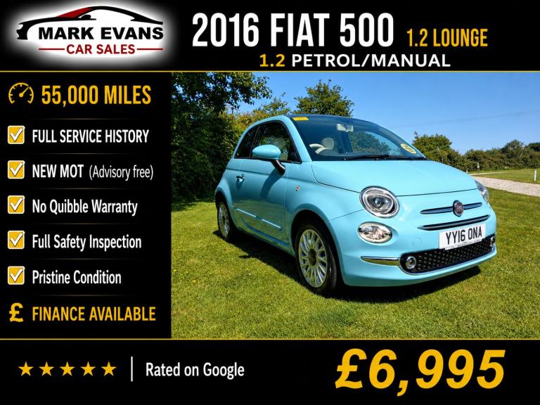2016 Fiat 500 1.2 Lounge 3dr HATCHBACK Petrol Manual