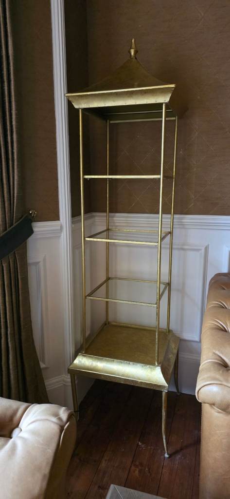 Stylish Gold Metal Display Shelf with Glass Shelves