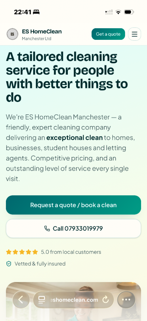 ES Homeclean Manchester - cleaning services for residential & small commercial premises. 16PHR