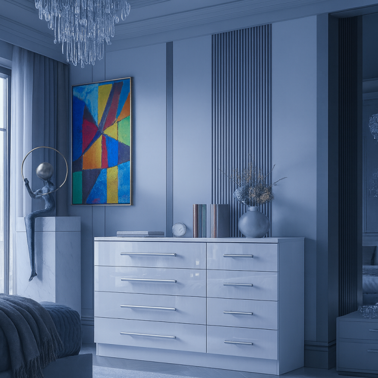 White 8 Drawer Chest of Drawers with Premium Handles and High Gloss fronts