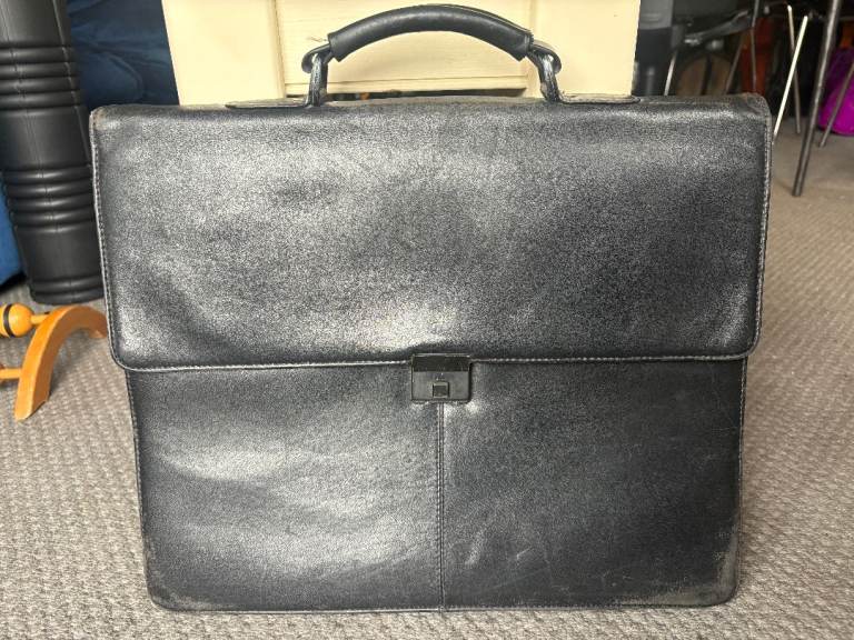 Fantastic Three Star Vintage Genuine Leather Briefcase Bag Satchel Black