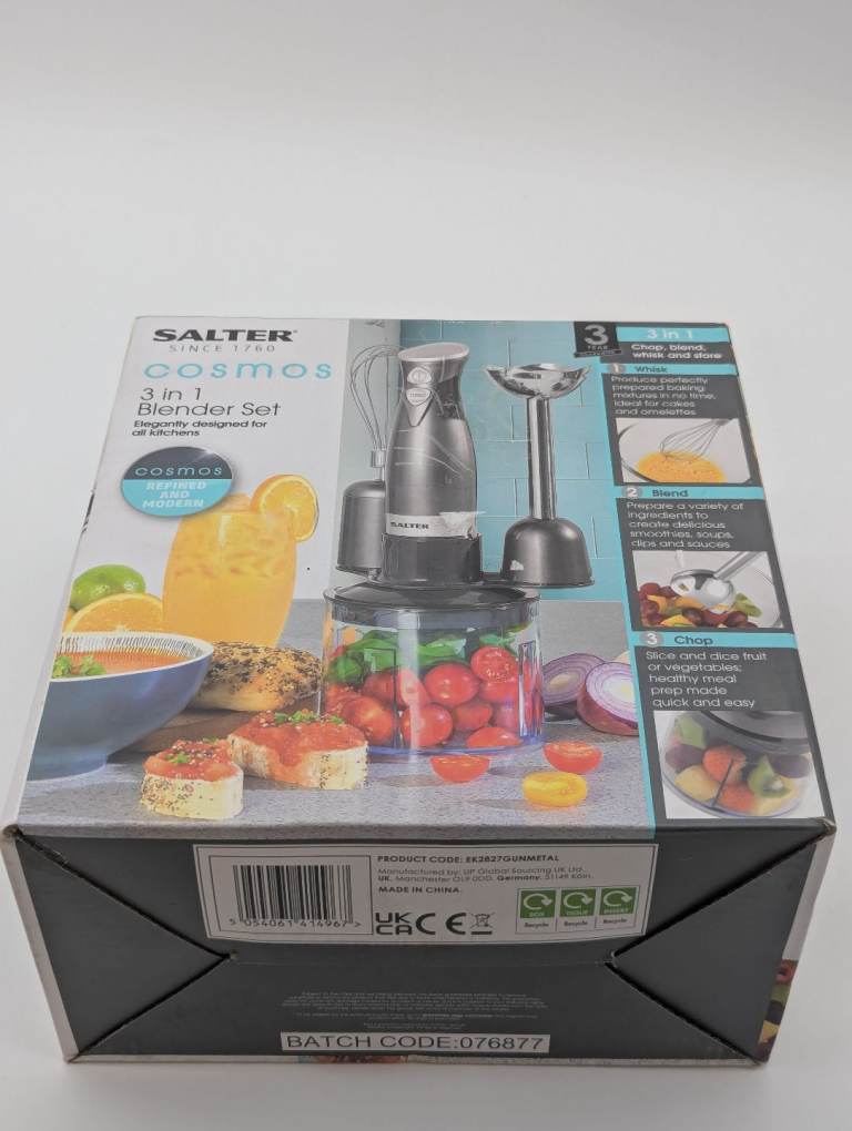 Salter Cosmos 3-in-1 Hand Blender Set – Blender, Whisk & Chopper – Unused