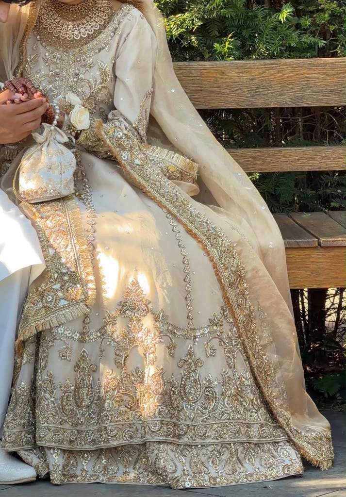 Cream Gold Nikkah Bridal Dress