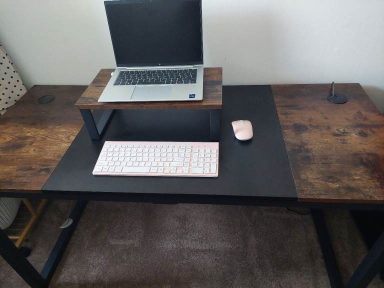 Large Wooden Office Desk with Monitor Stand - Good Condition
