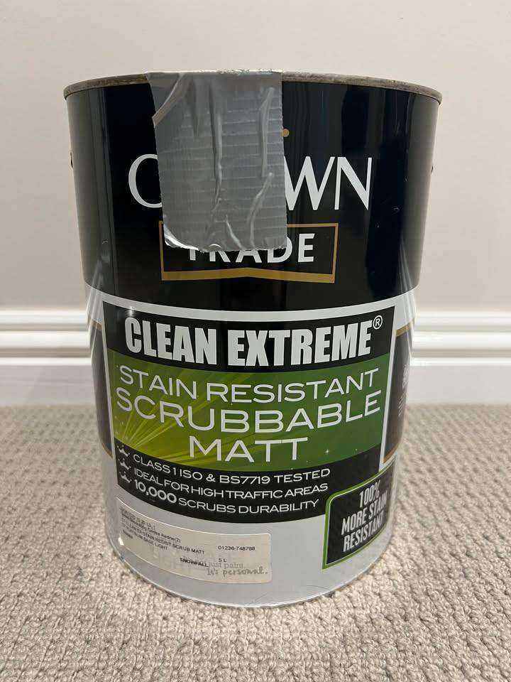 Crown Clean Extreme Stain Resistant Scrubbable Matt Paint - 5L Snowfall (Grey Beige)