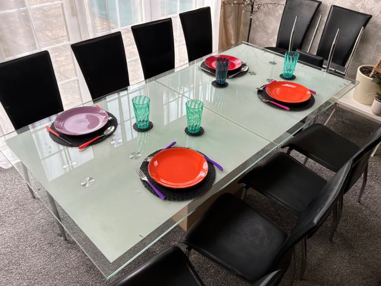Extendable Glass & Marble Dining Table 
