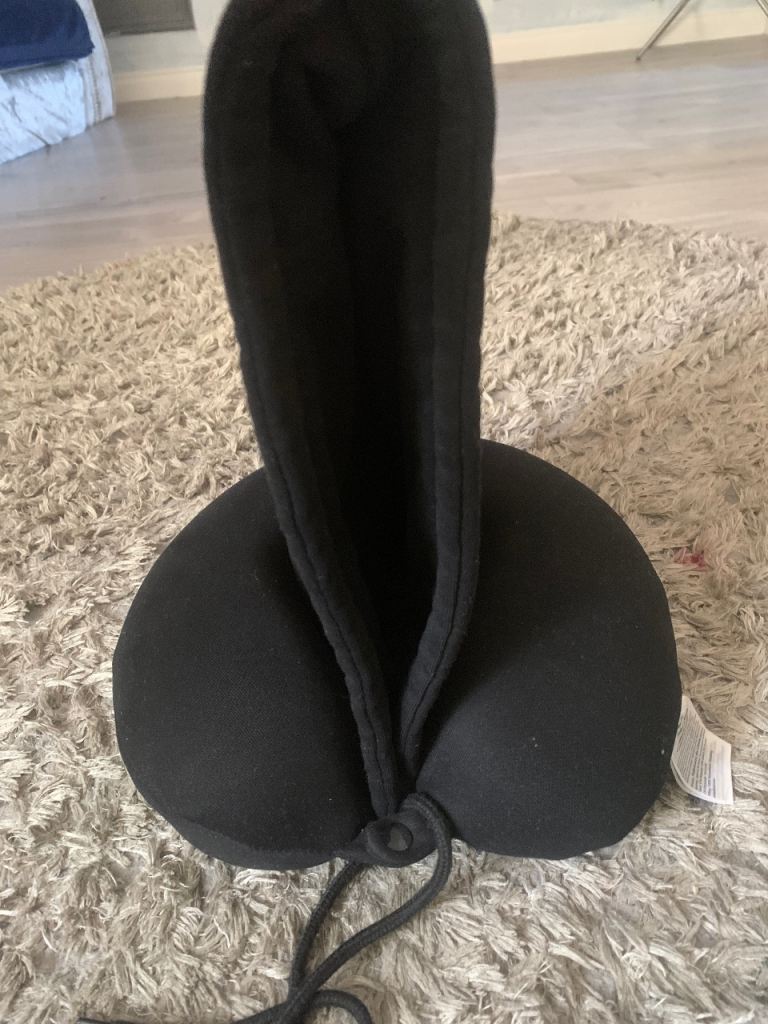 Black Travel Pillow with Hood – Comfortable & Practical