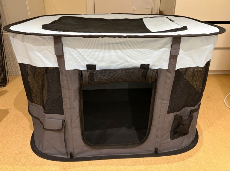 PawHut Dog Pen Pet Playpen for Puppies, Rabbits, 94 x 74 x 60cm Grey