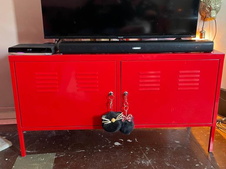 SOLD Red metal IKEA PS Cabinet. SOLD