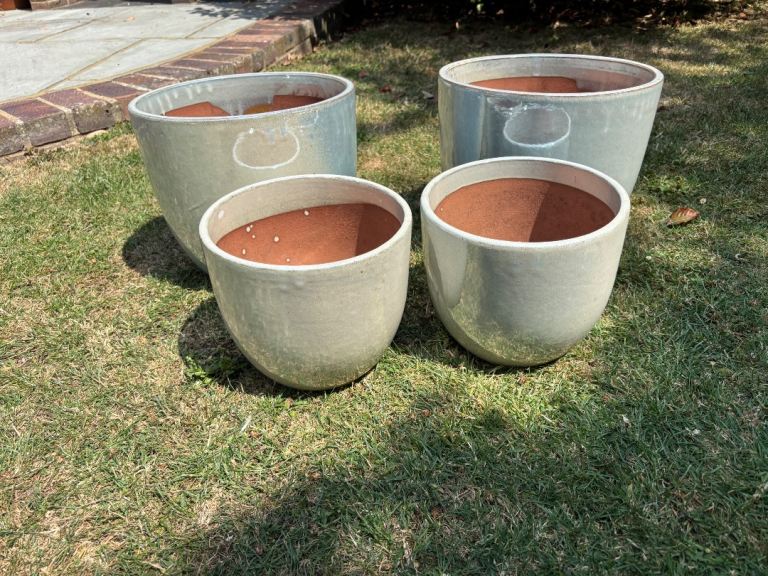 Set of 4 Glazed Terracotta Garden Pots – Good Condition