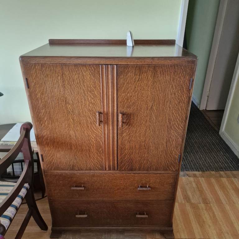 Vintage Wooden Wardrobe by VESPER - Two Doors, Two Drawers