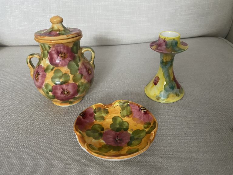 pottery set vintage - Vase, Ashtray and Candle Holder 