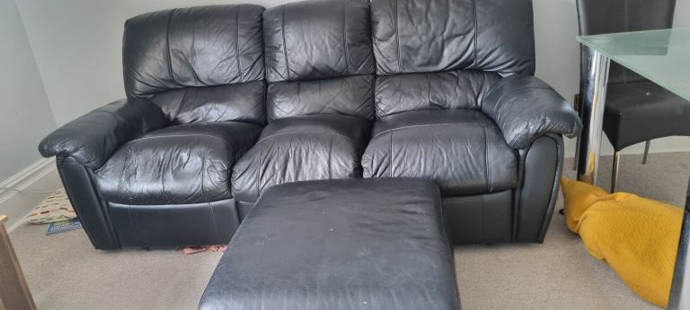 Black faux leather Sofa footstool 