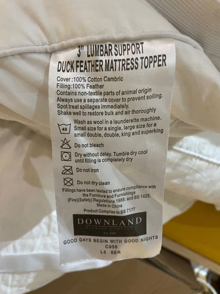 Duck feather mattress topper