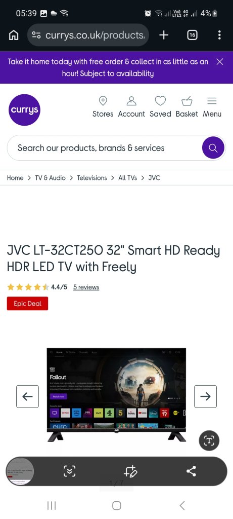 JVC LT-32CT250 32" Smart HD Ready HDR LED TV with Freely