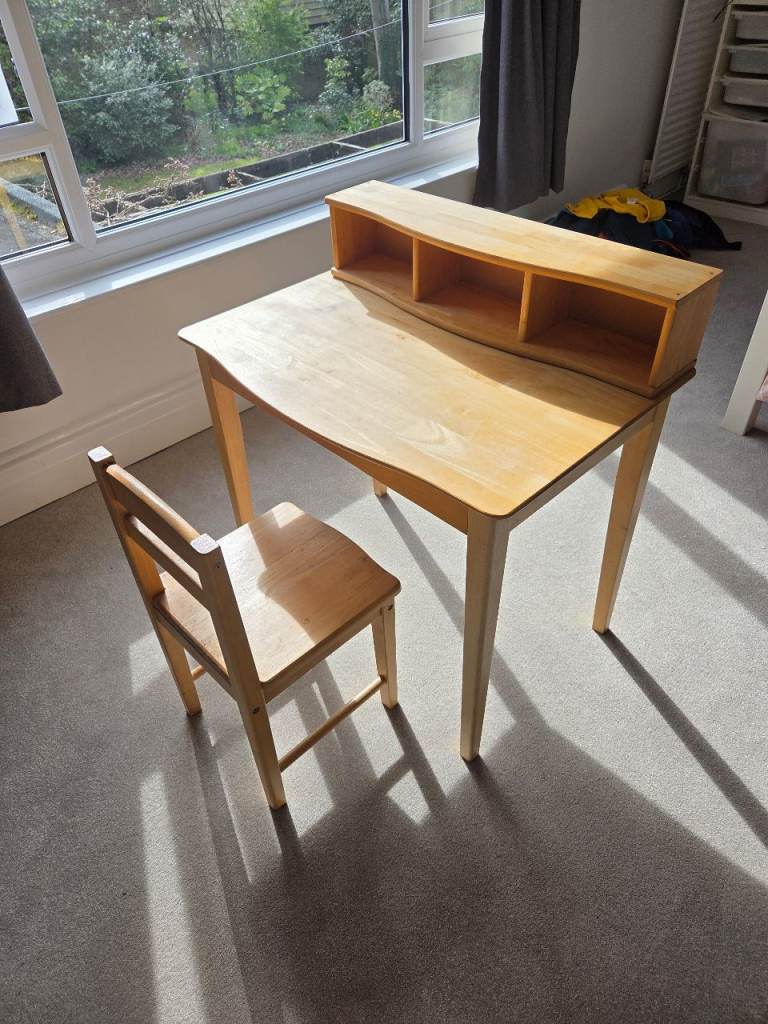 Children's solid wood desk, chair and organiser.