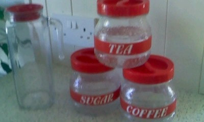 Glass kitchen caddies/container set, Inc. Glass Fridge door jug with lid