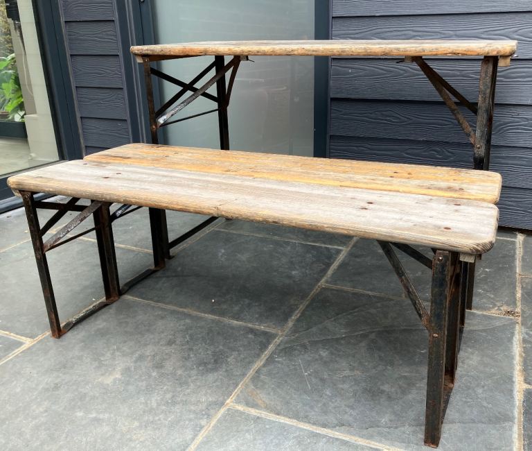  FOLDABLE OUTDOOR GARDEN WOODEN TABLES AND BENCHES GREAT FOR BEACH HUTS AND EVENTS