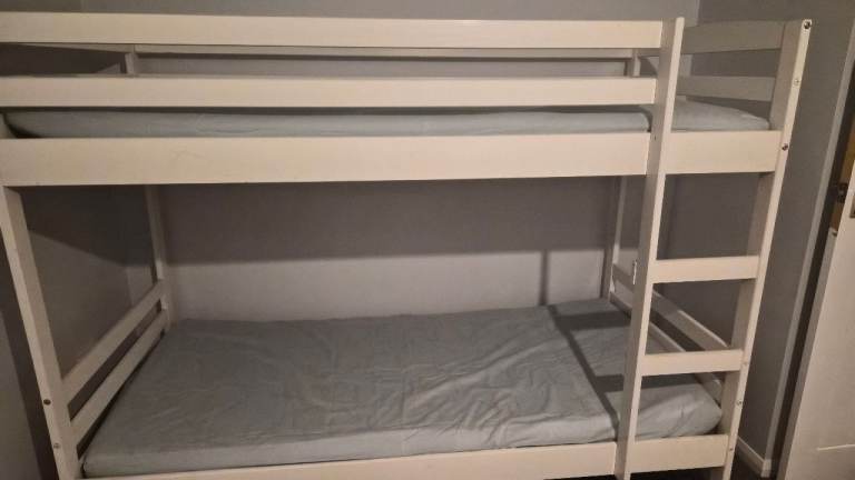 Sturdy White Wooden Bunk Beds - Good Condition