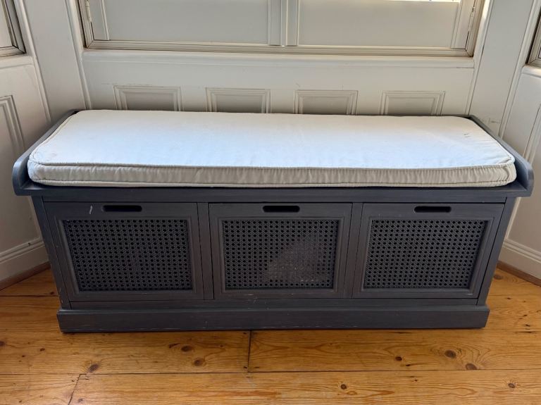 SOLD Lucy Cane storage bench with cushion