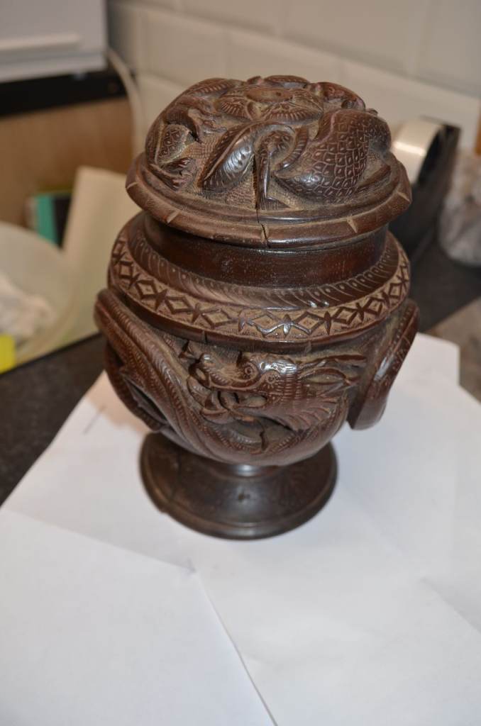Chinese WOOD Incense Burner Censer decorated relief Archaic Dragon 