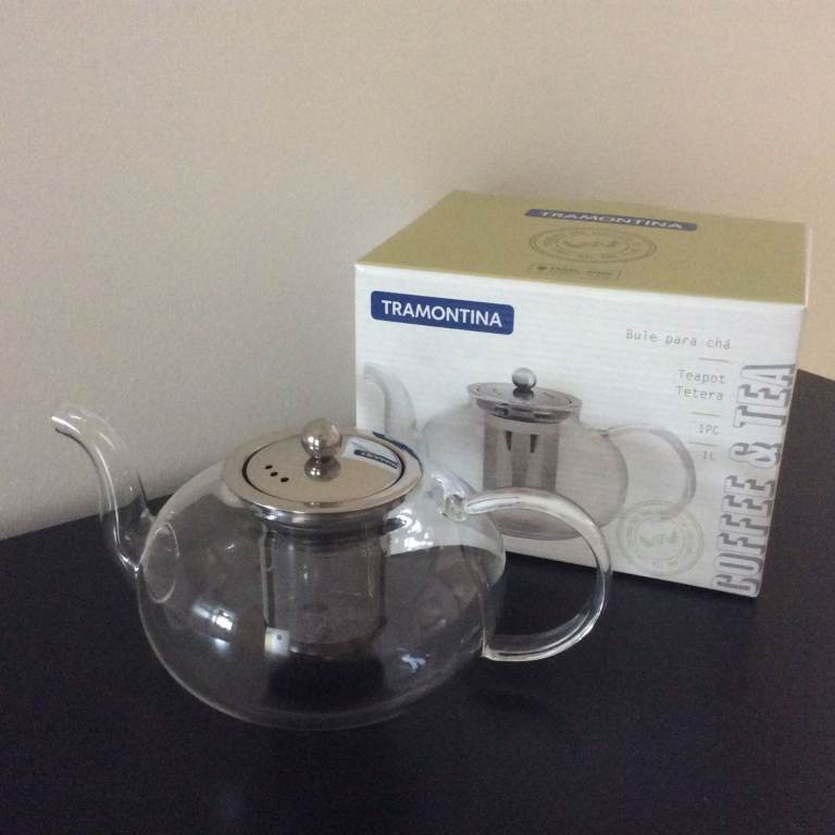 Tramontina borosilicate glass tea pot - stainless steel lid & infuser - 1l, new