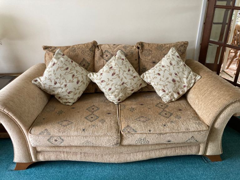 Sofa and two Armchairs with small Cushions 