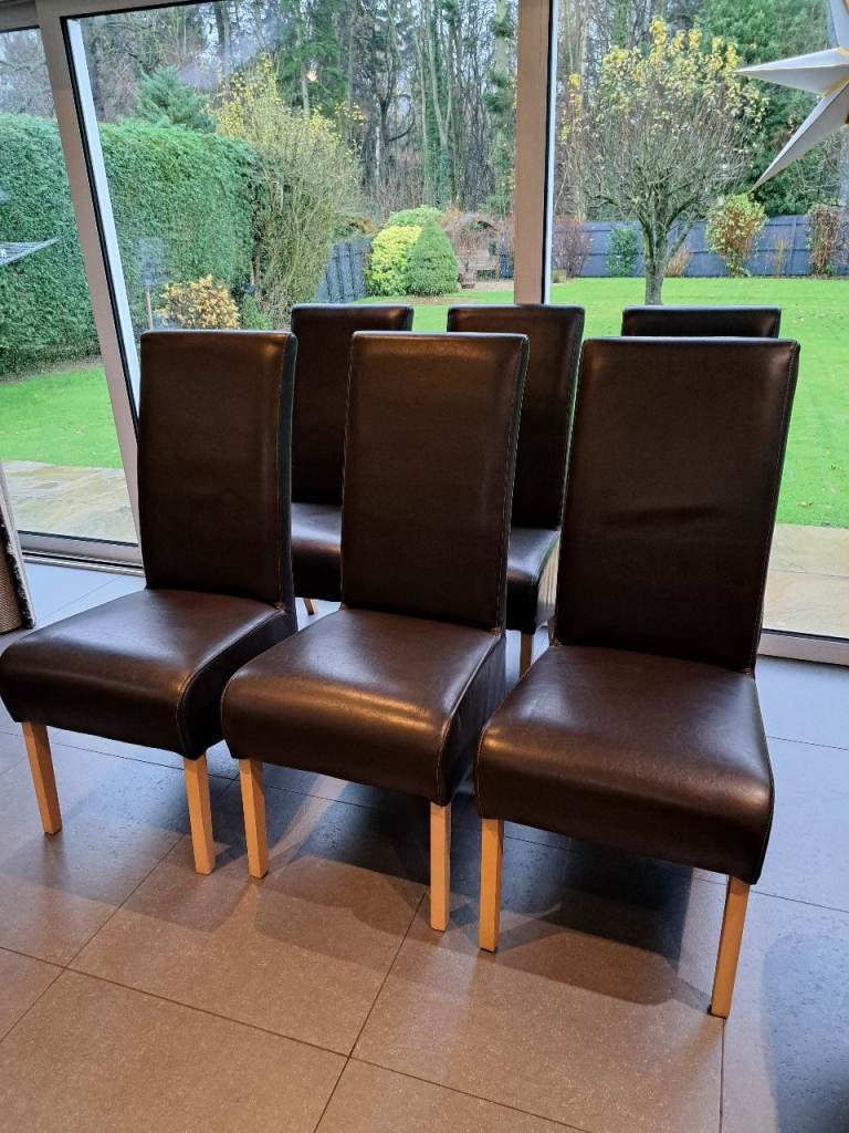 Leather high back dining chairs set of six