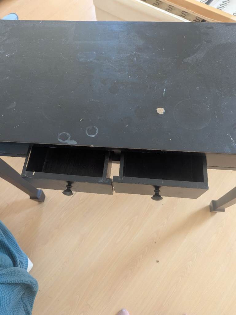Black Wooden Desk with Two Drawers – Fair Condition