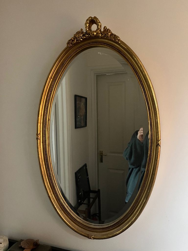 Ornate Gold Oval Wall Mirror – Good Condition