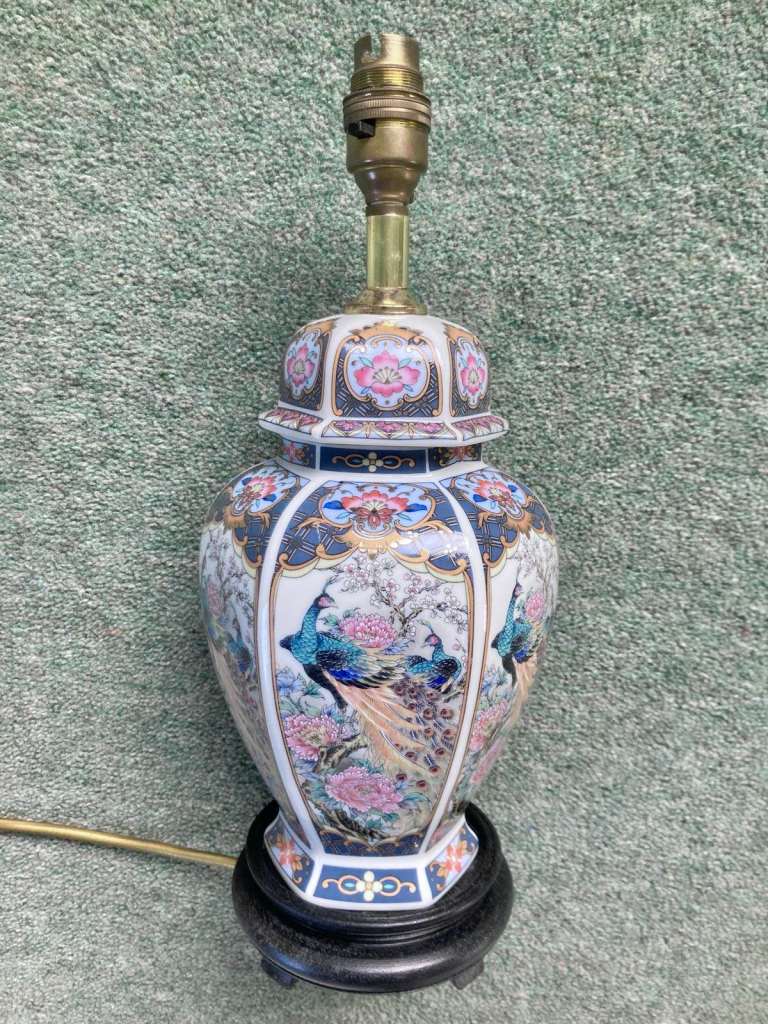 14” Chinese peacock design table lamp 