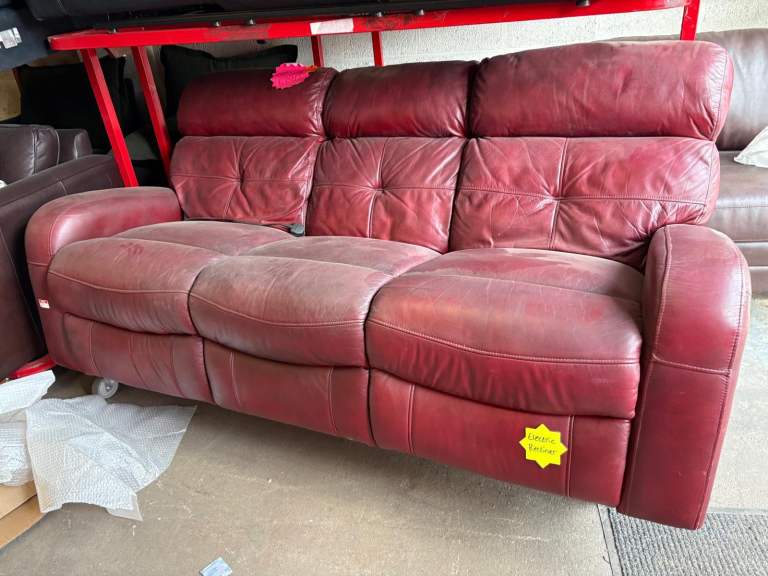 Plum Leather 3 Seater Electric Recliner Sofa