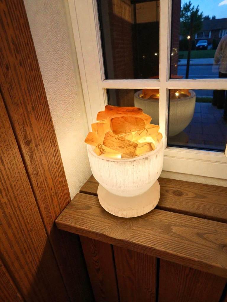 Selenite Crystal Bowl Lamp with Chunks | White & Orange