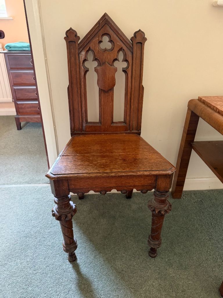 Antique Victorian Gothic Revival Carved Wooden Chair – Gothic Hall/Dining Chair