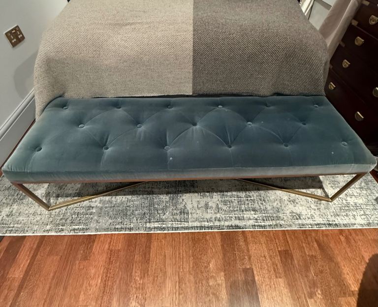 Teal Ottoman with bronze detail