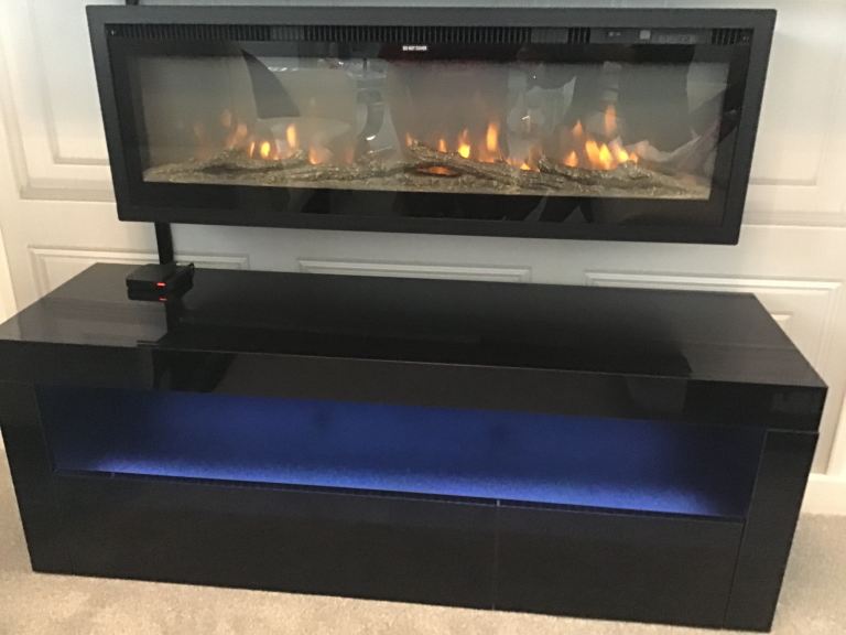 Black Gloss TV Stand with Electric Fireplace