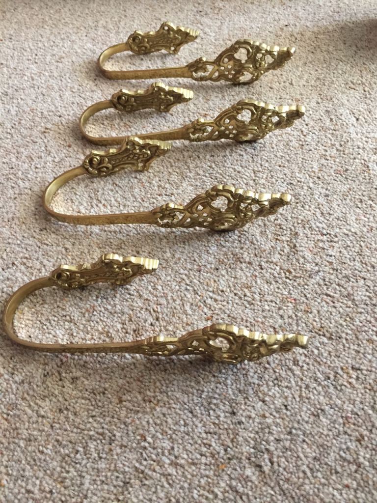 Vintage Brass curtain tie backs set of four