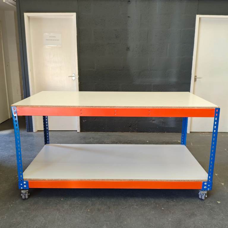 Heavy-Duty Mobile Workshop Bench – Industrial Steel Frame with Lower Shelf 6x3x3 feet