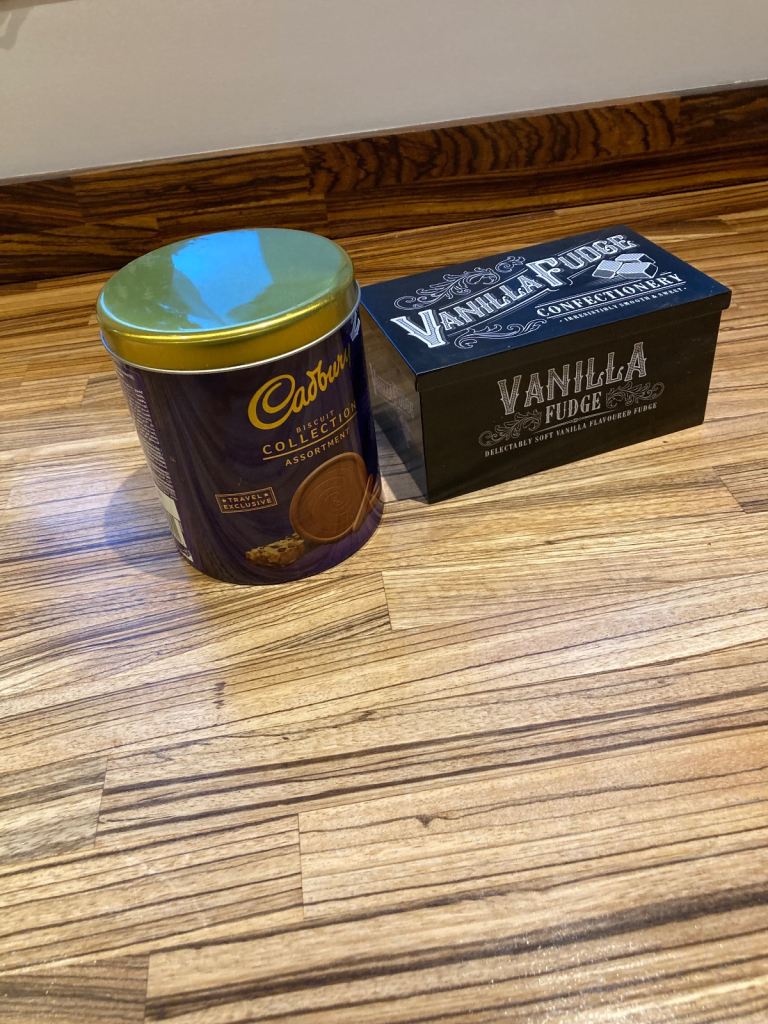 Chocolate Biscuits and Fudge Tins 