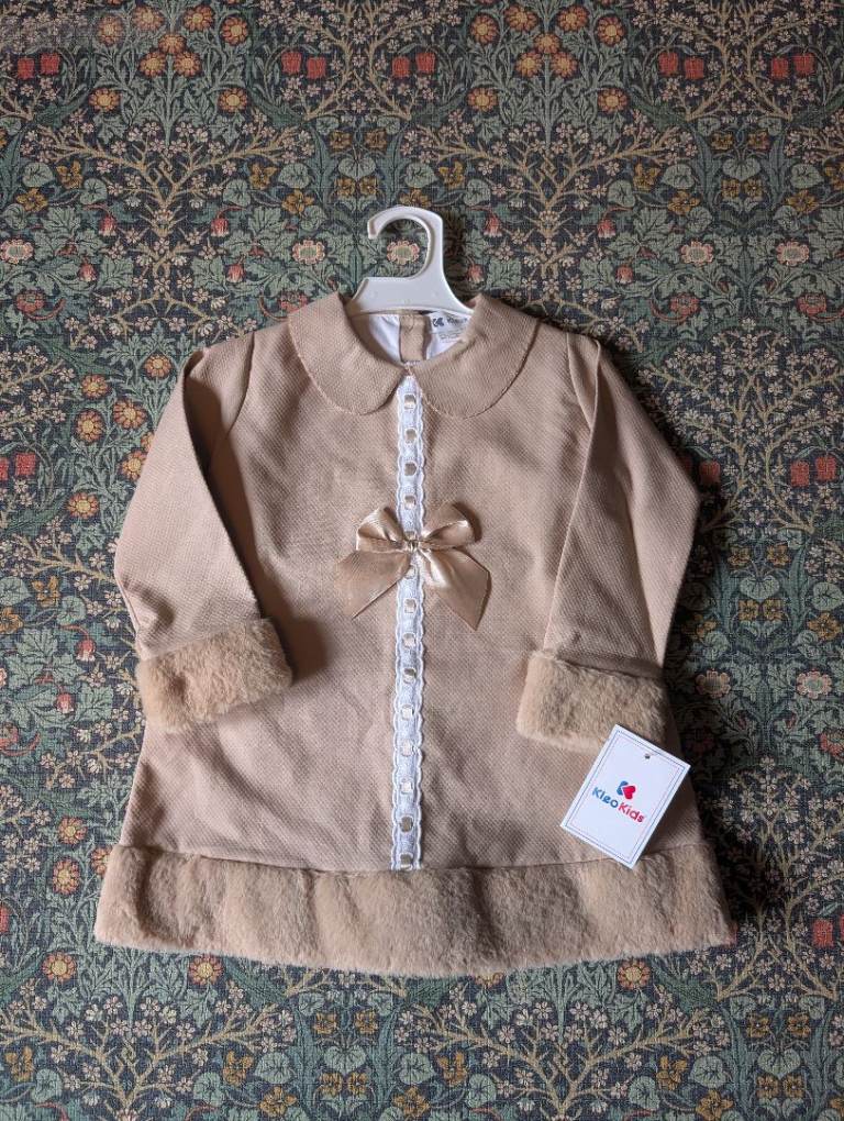 New Kids Beige Dress with Faux Fur Trim - Age 3
