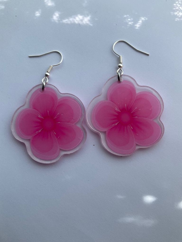 Large pink acrylic earrings great for weddings christening party's festival wear 