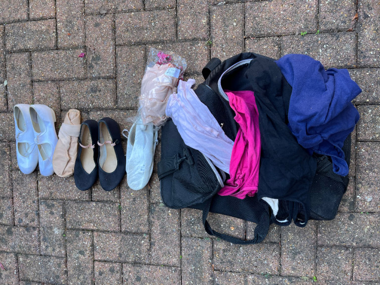 Girls dancing holdall bag, leotards and shoez