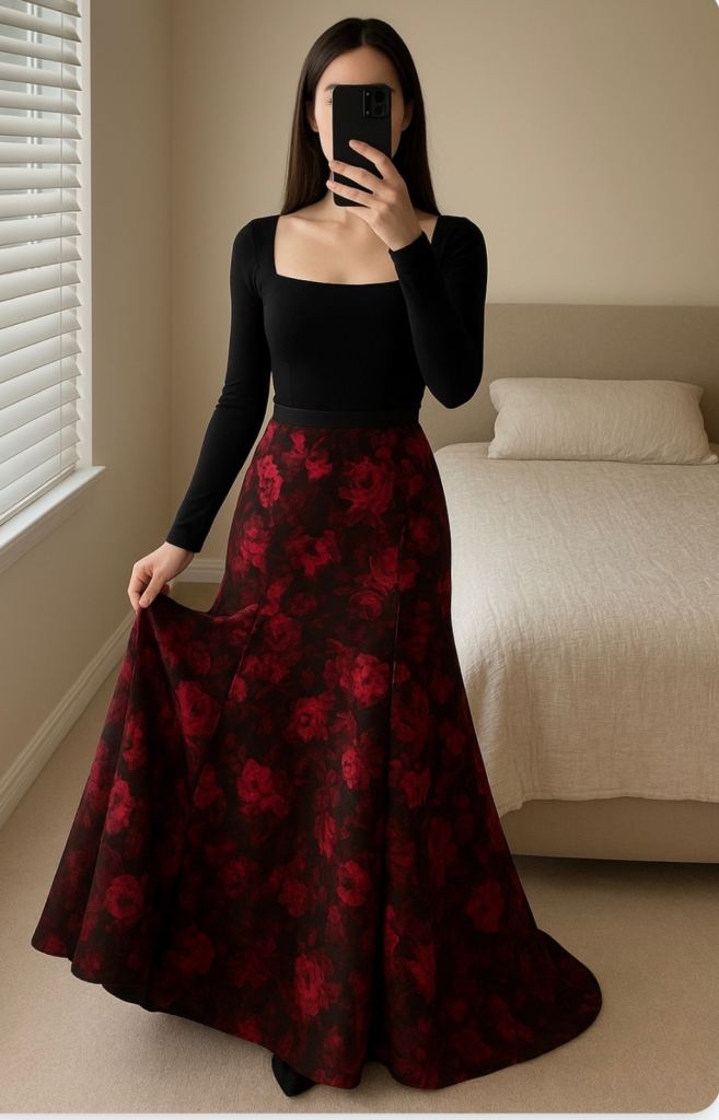 Elegant Floral Evening Gown Maxi Dress Black & Red UK 10–12 Wedding Guest Prom