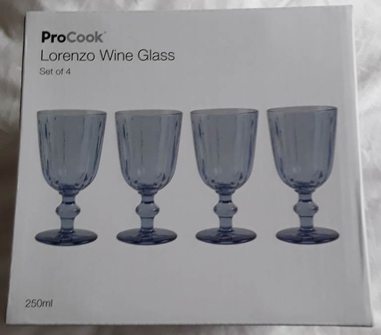 ProCook Lorenzo Wine Glasses - Set of 4, Brand New, Blue